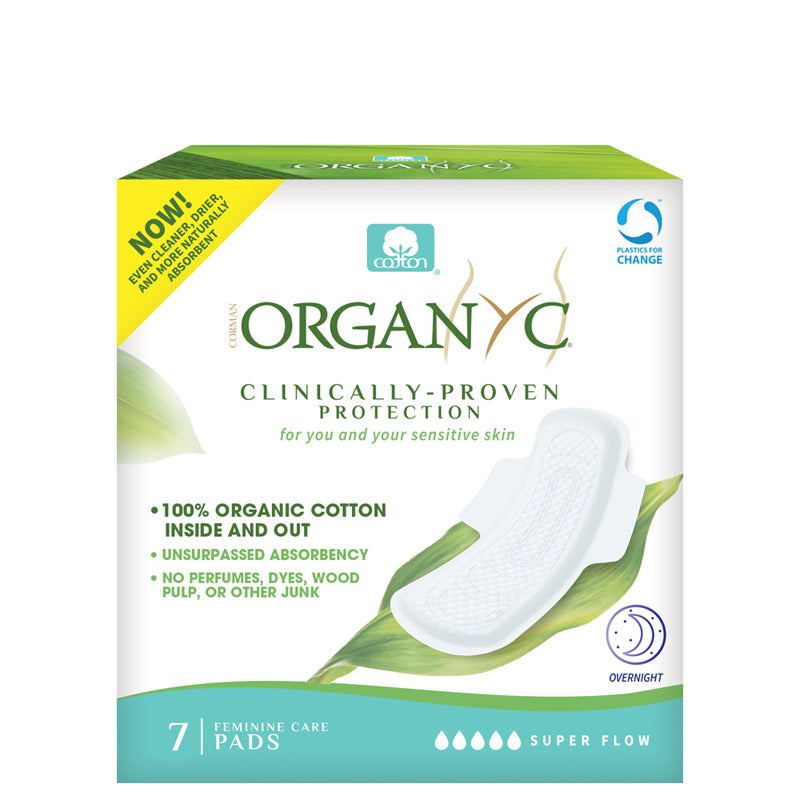 Organyc Organic Cotton Sanitary Pads with Wings Overnight Super Flow - Box of 7